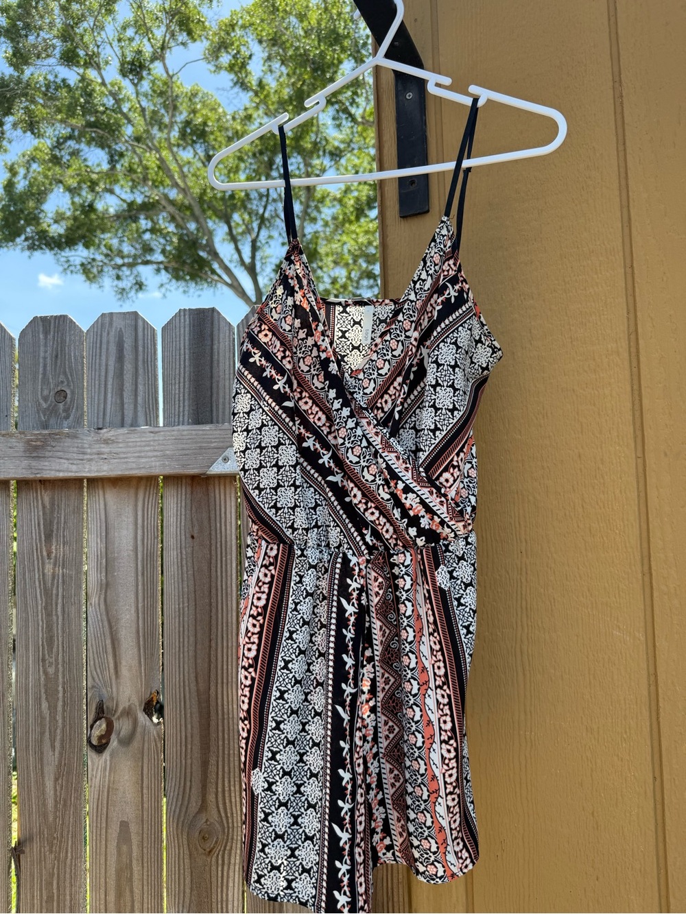 Black, White & Coral Patterned Romper